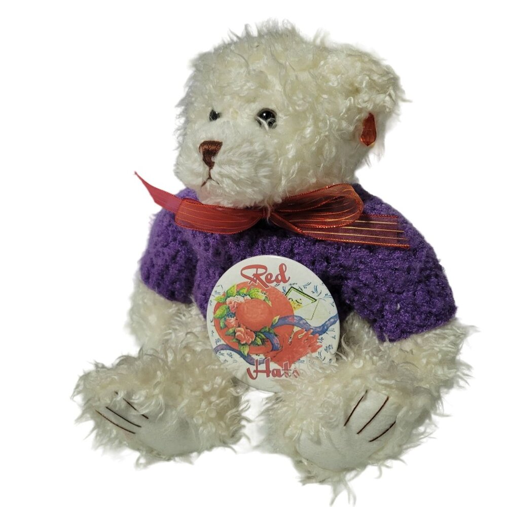 First Main Scraggles Teddy Bear Plush Red Hats Purple Sweater Stuffed Animal Toy